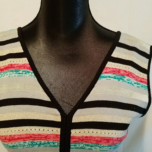 Linea Domani NWT Striped Knit V-neck Multicolored Sleeveless Dress Size S - Picture 2 of 6